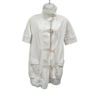 Love Moschino Tunic Top Women Size 4 White Short Sleeve Strap Closure High Neck